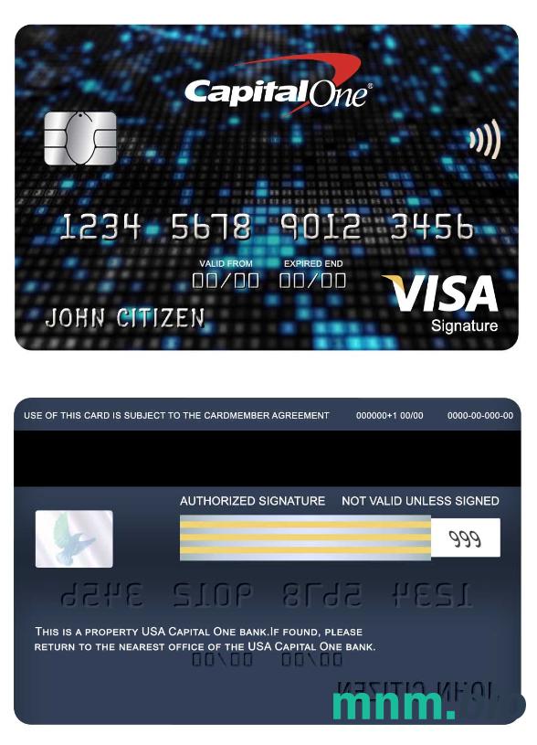USA Capital One bank visa podpis karta przykład w formacie PSD